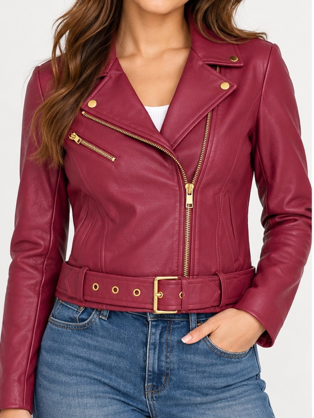 Michael Kors Berry Faux Vegan Leather Jacket Size L